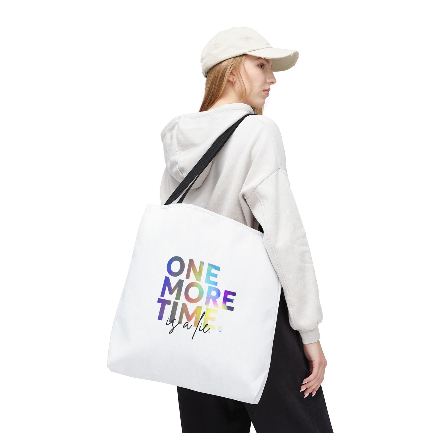 "One More Time Is a Lie" Dance Quote Canvas Tote Bag – Funny Colorful Text Graphic Dance Bag for Rehearsals, Studio & Everyday Use