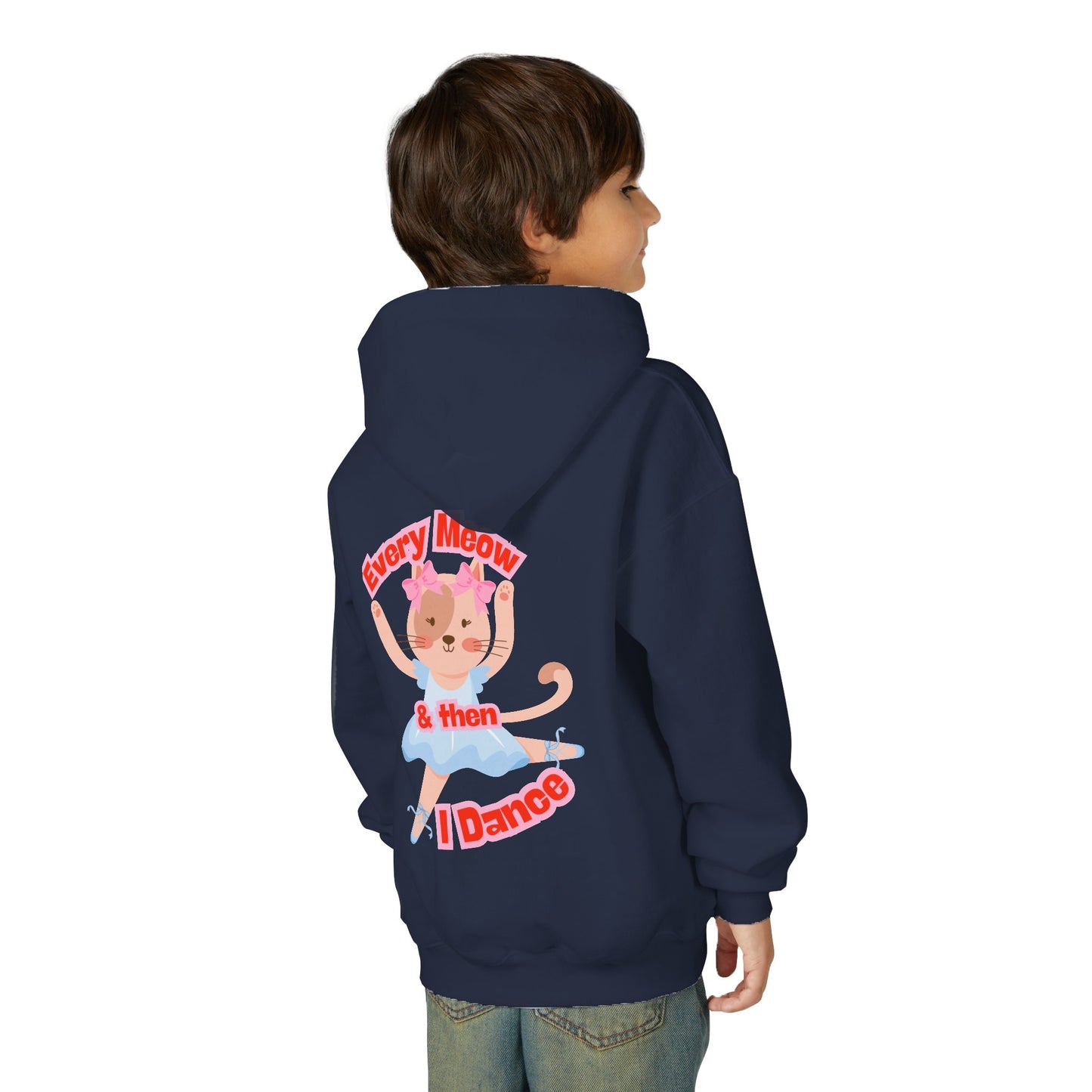 “Every Meow & Then I Dance” Adorable Dancing Cat Graphic | Cute Cat Dance Hoodie for Kids & Young Ballet Enthusiasts - Unisex Youth Hoodie