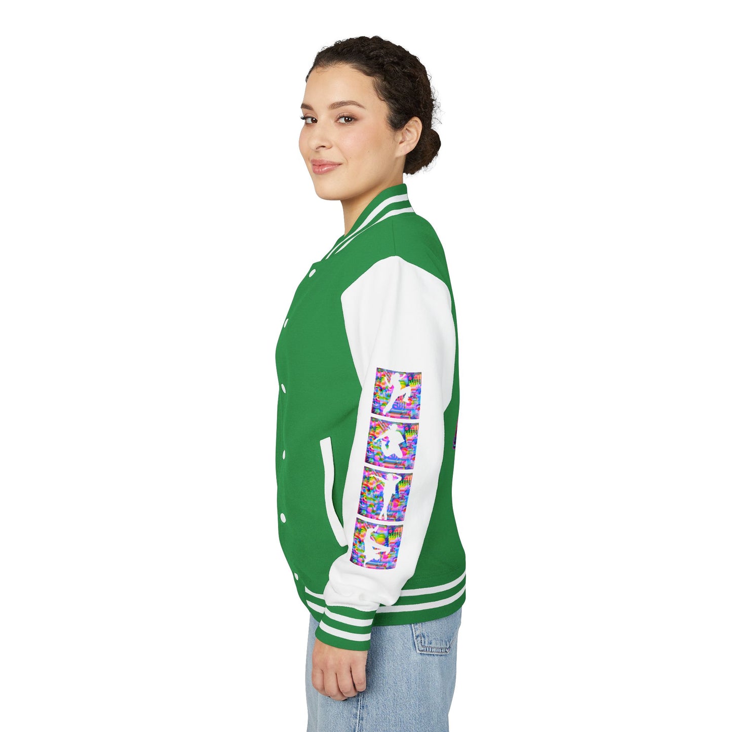 Levels Premium Collection Dance Letterman Jacket β Colorful Unisex Streetwear Varsity Jacket with "Levels Pictures Textures" Front and Dancer Silhouette Back Graphic