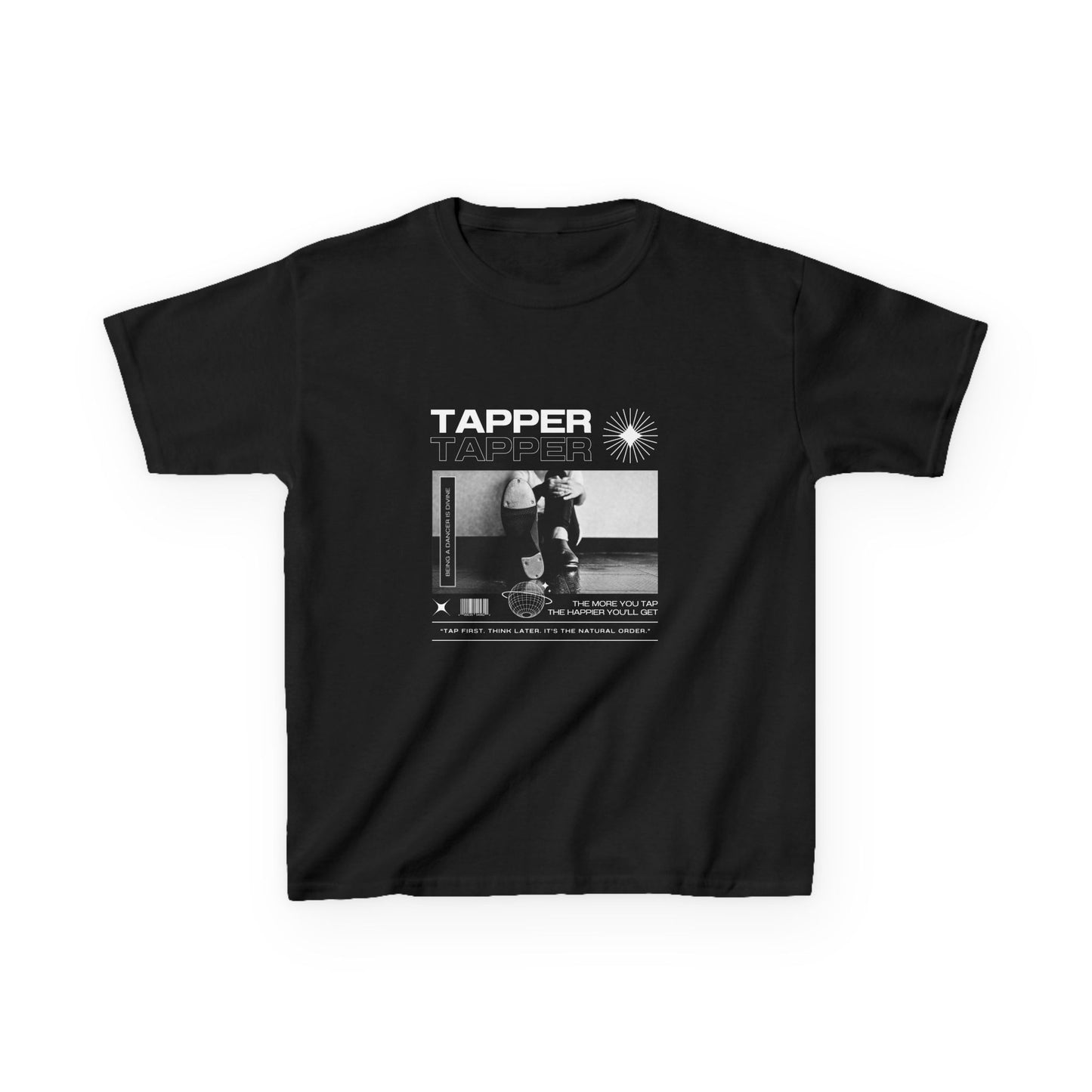 “Tapper” Youth Short Sleeve Tee – Streetwear-Inspired Tap Dance T-Shirt with Tap Shoes Graphic