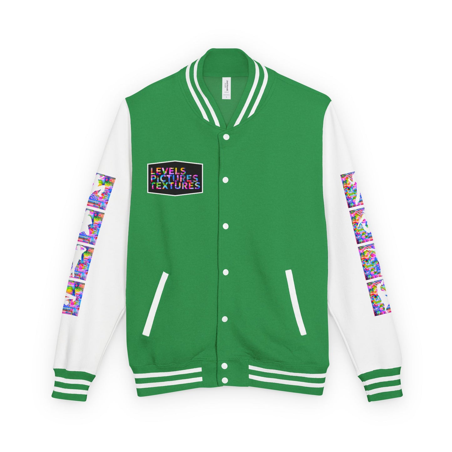 Levels Premium Collection Dance Letterman Jacket β Colorful Unisex Streetwear Varsity Jacket with "Levels Pictures Textures" Front and Dancer Silhouette Back Graphic