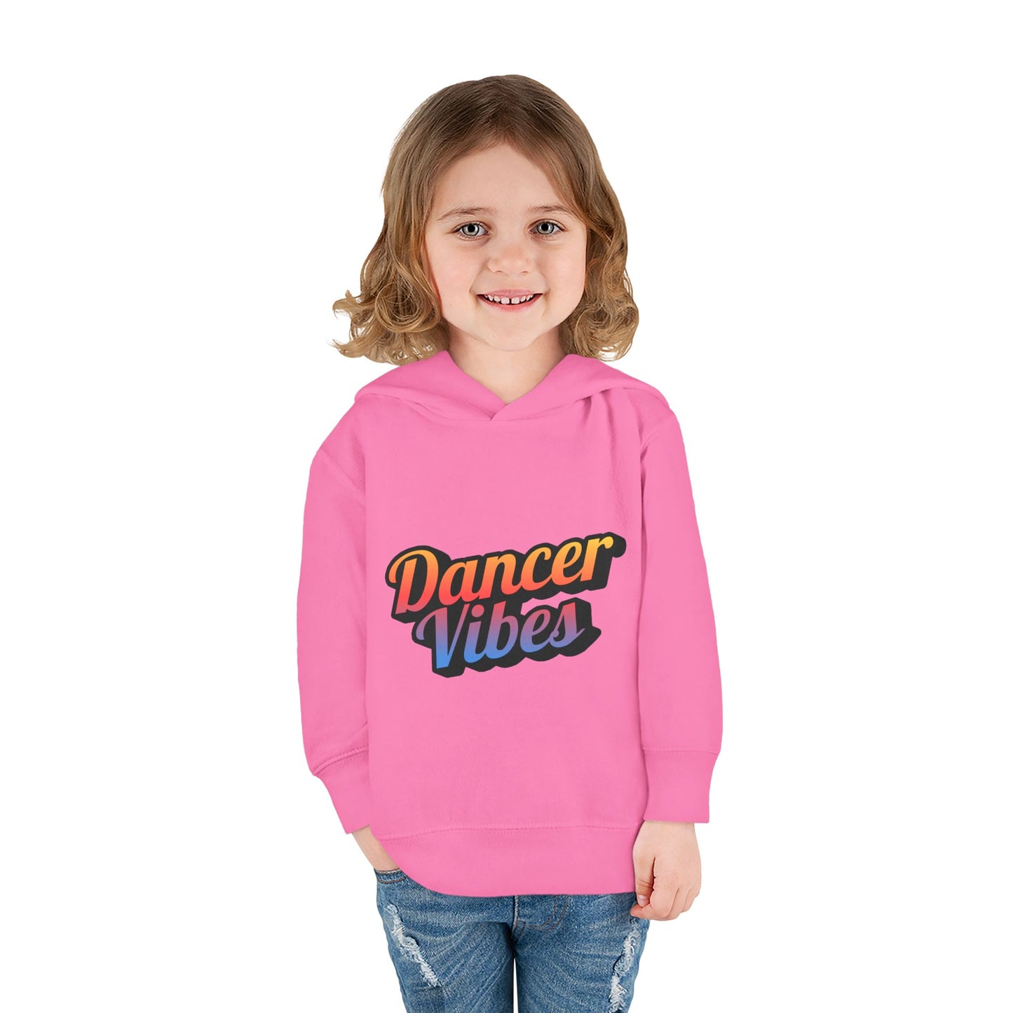 "Dancer Vibes" Toddler Pullover Hoodie – Colorful Dance-Themed Text Graphic Fleece Sweatshirt for Kids