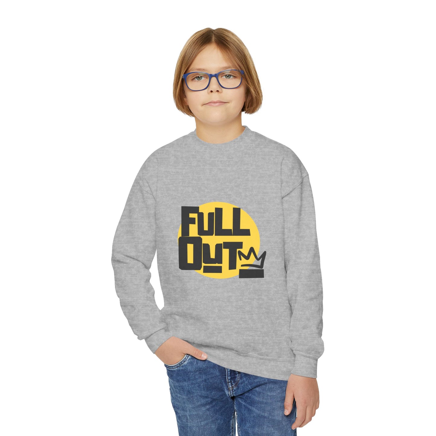 "Full Out" Youth Crewneck Sweatshirt – Bold Streetwear-Inspired Dance Graphic Pullover for Kids and Teens