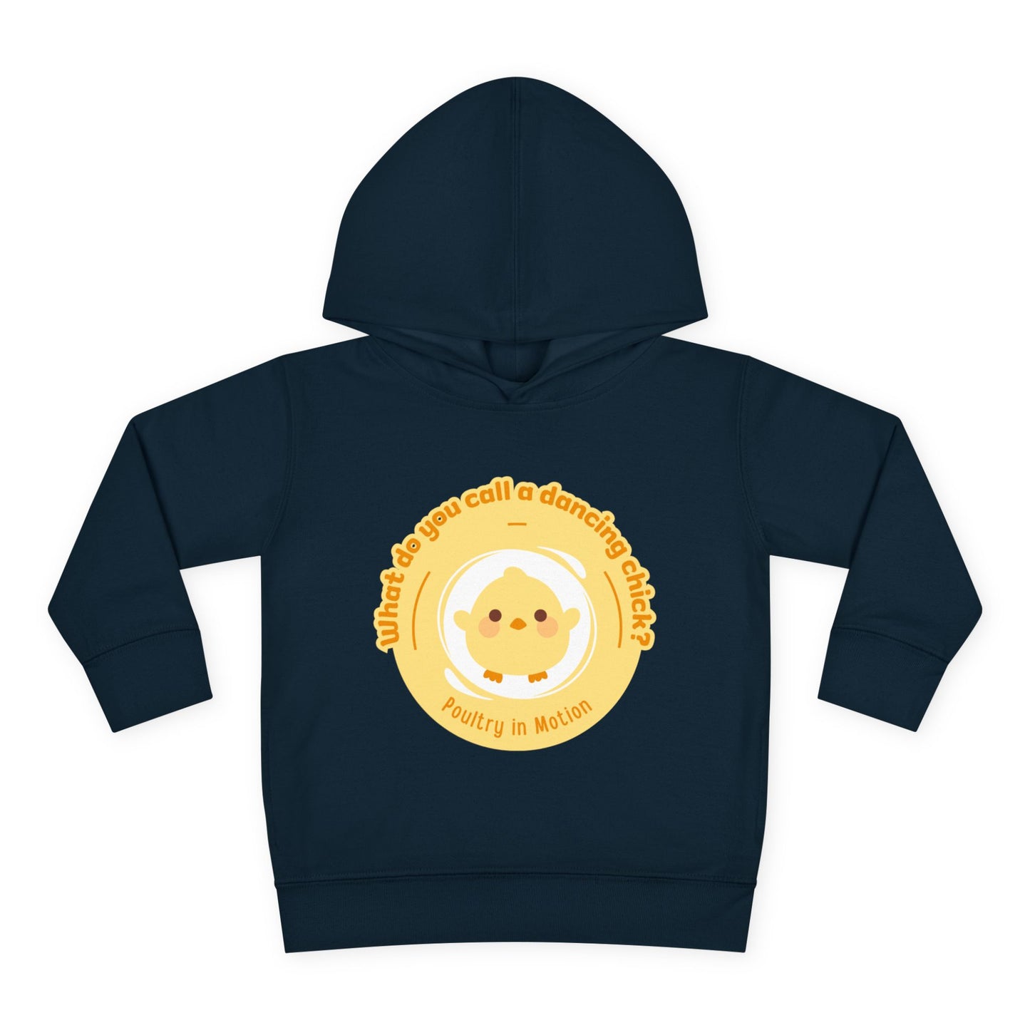 "What do you call a dancing chick? Poultry in Motion." Toddler Pullover Hoodie – Funny Dancing Chicken Pun Graphic Fleece Sweatshirt for Kids