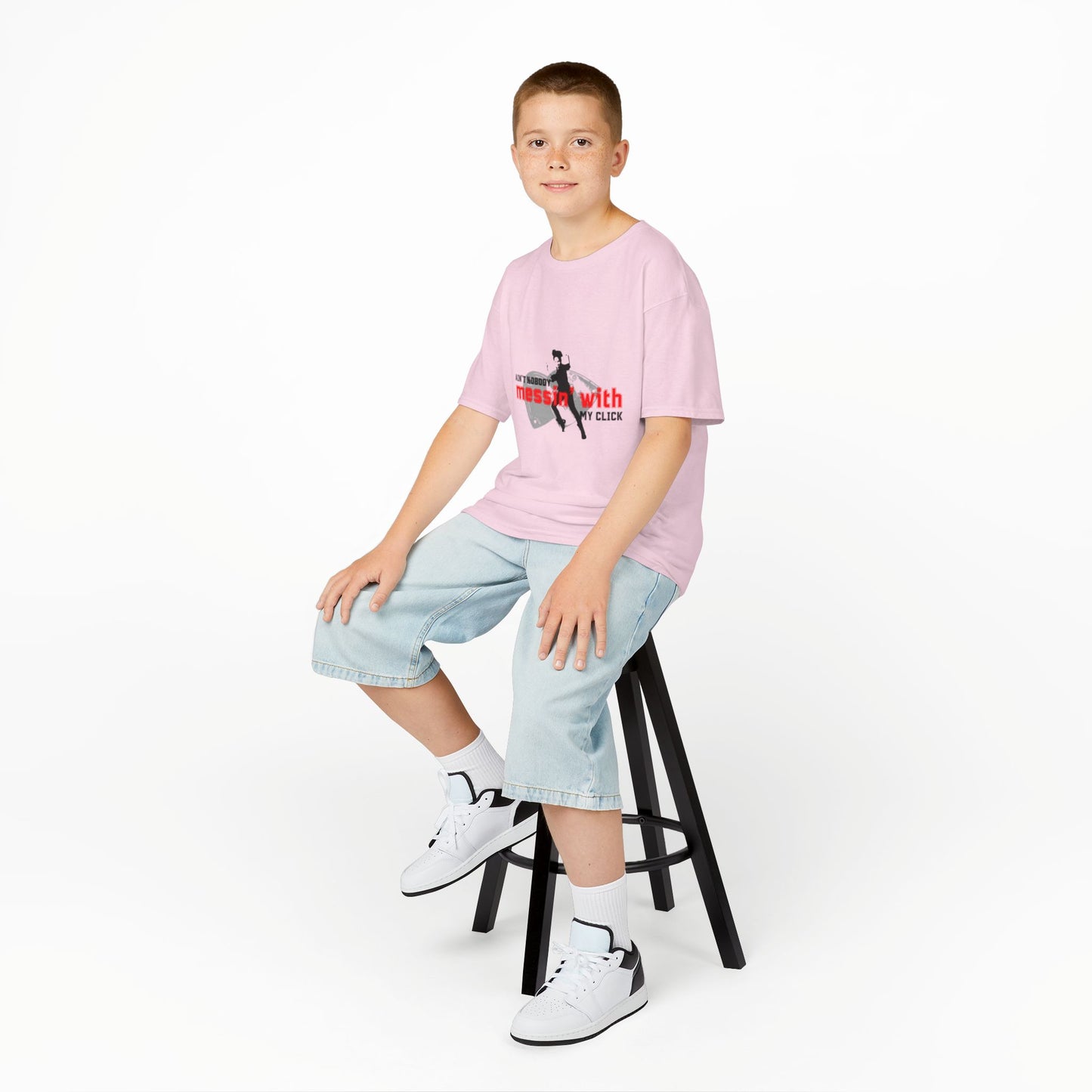 "Ain’t Nobody Messin’ With My Click" – Youth Short Sleeve Dance Tee with Tap Shoes & Tap Dancer Graphic