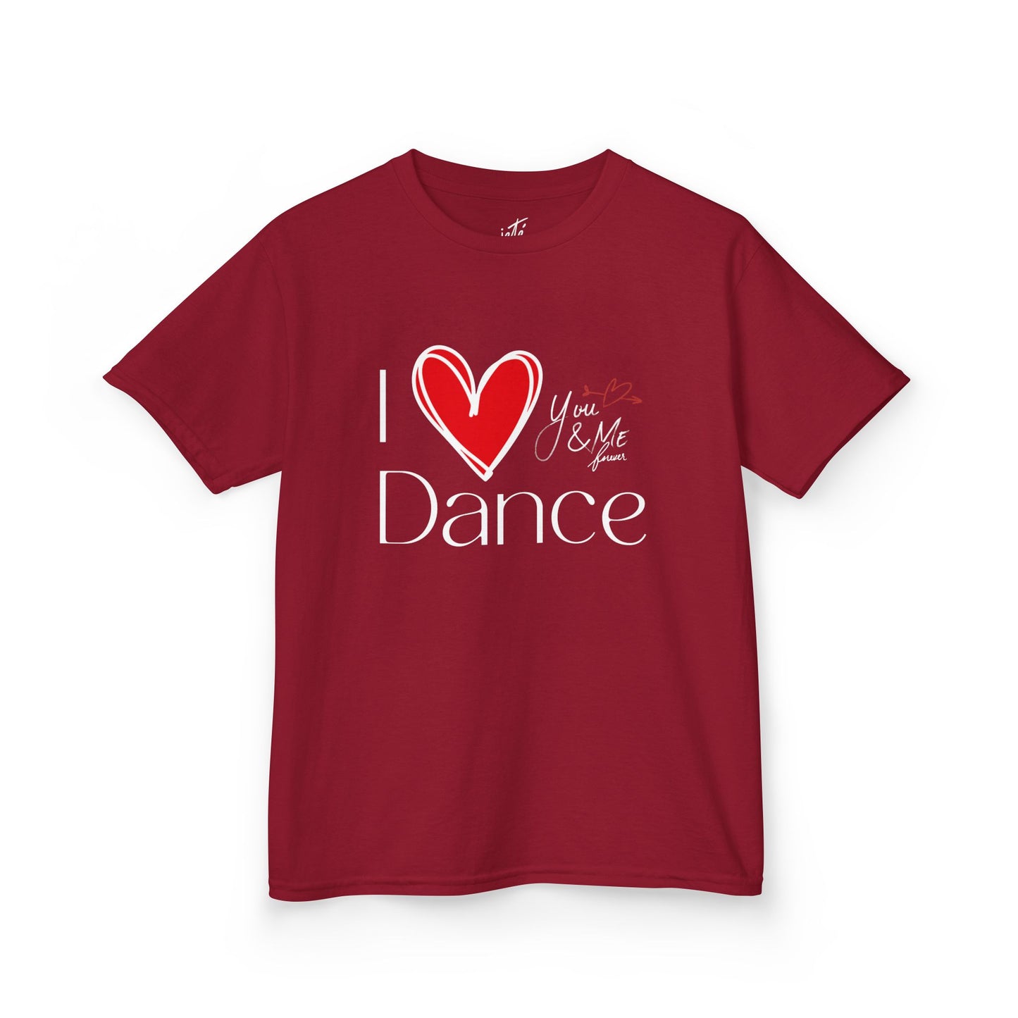 "I Love Dance" Youth Short Sleeve Tee – Hand-Drawn Heart & Note Graphic Dance Lover T-Shirt