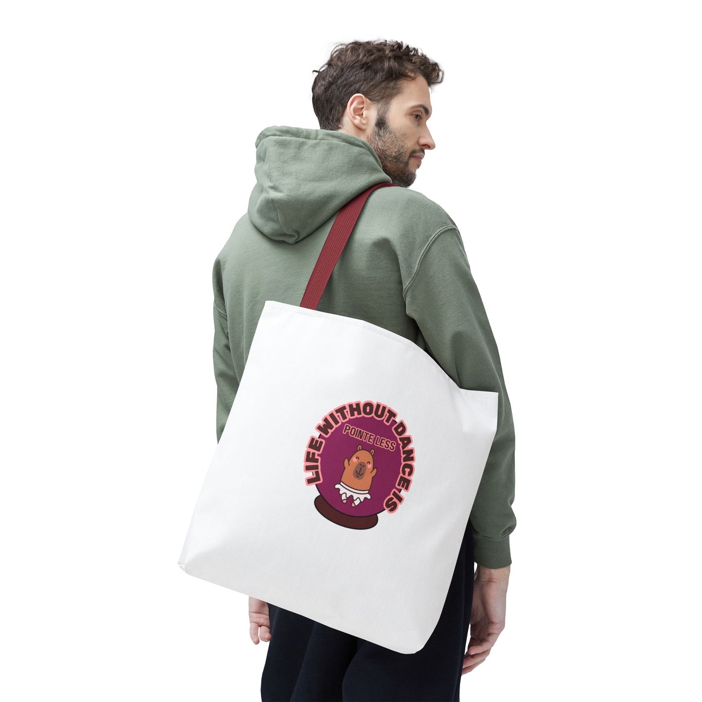 "Life Without Dance Is Pointeless" Capybara Canvas Tote Bag – Funny Dance Pun Tote for Dancers & Animal Lovers