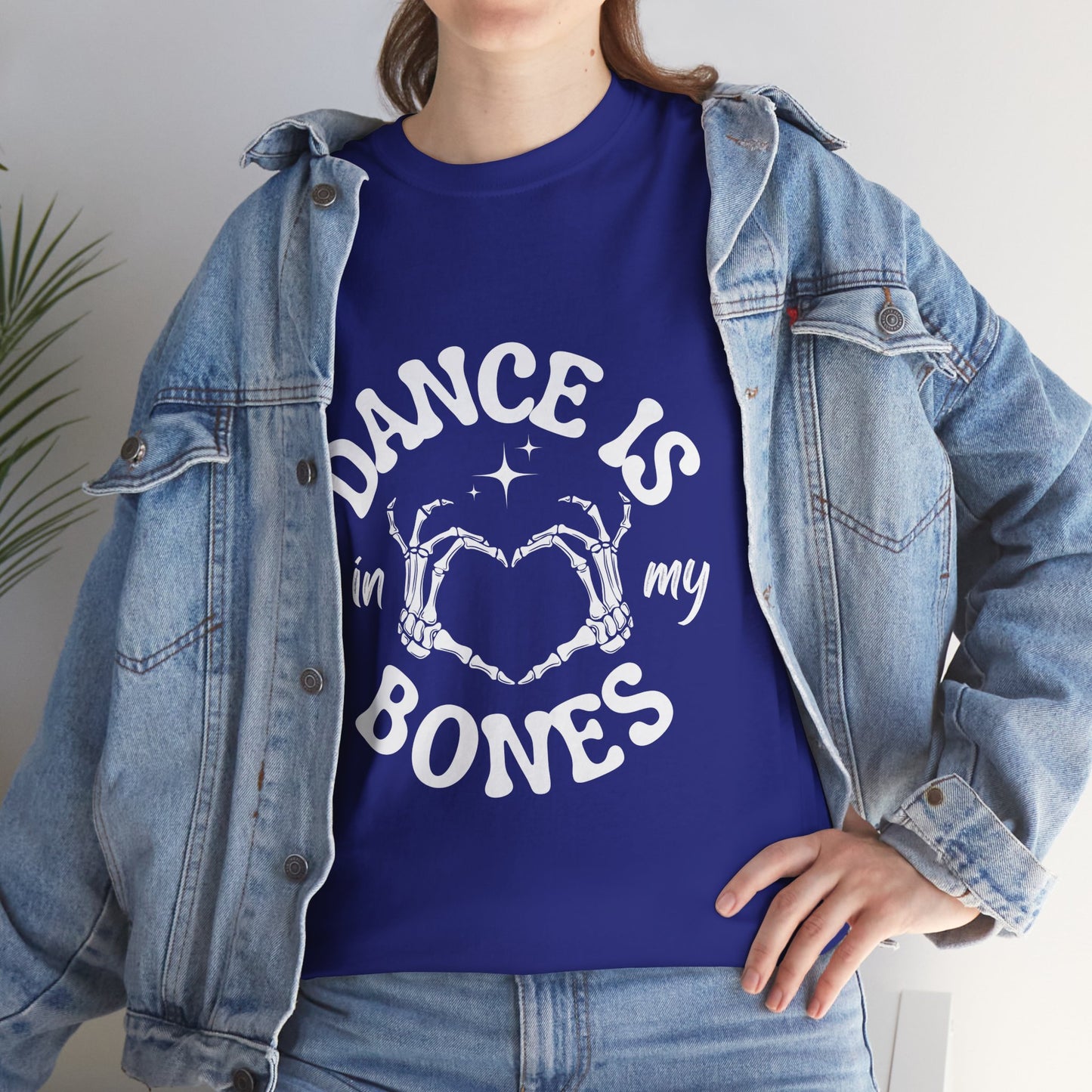 “Dance Is in My Bones” Halloween Dance T-Shirt with Cute Skeleton Heart Graphic - Unisex Heavy Cotton Tee