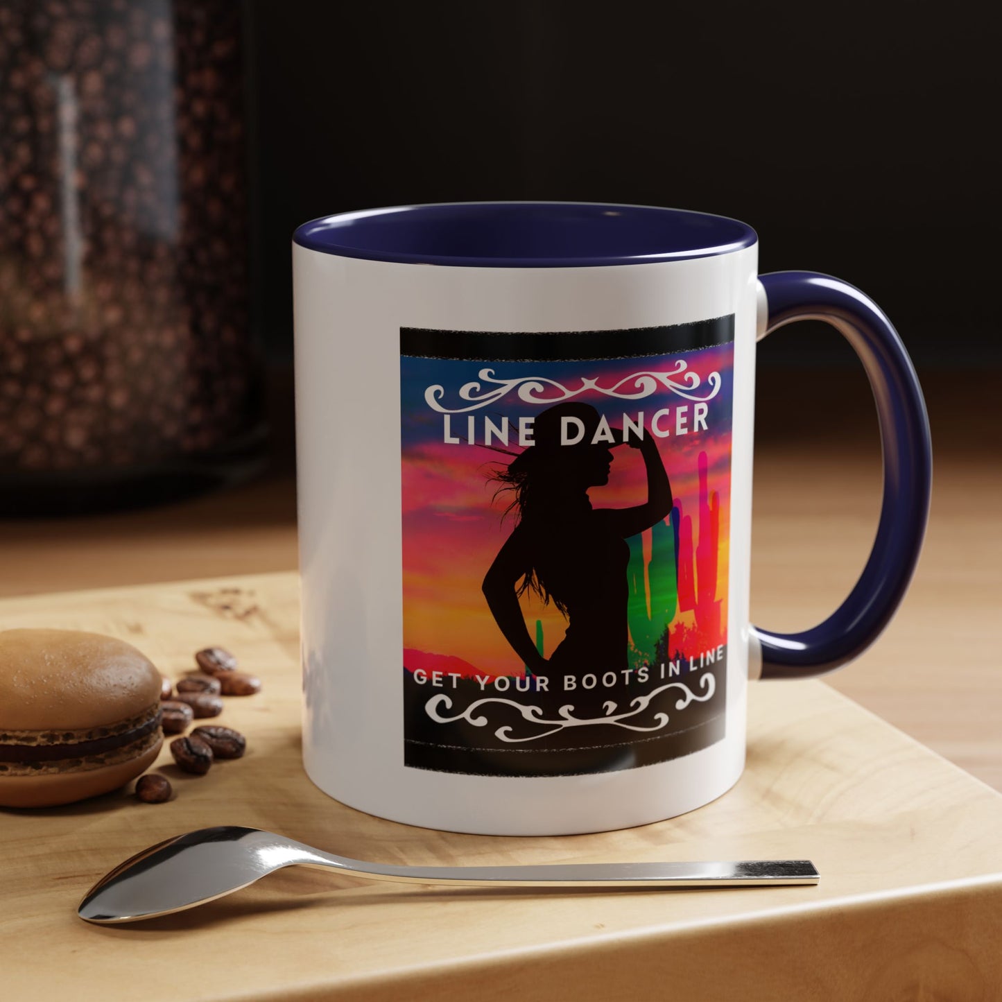 "Line Dancer" Accent Coffee Mug – Cute Cowgirl Graphic Ceramic Mug for Country Dance Lovers