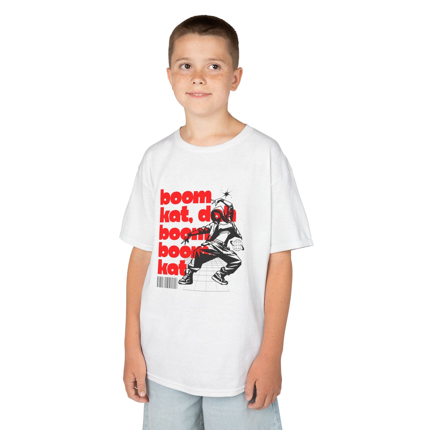 “Boom Kat Youth Short Sleeve Dance T-Shirt – Bold Streetwear-Inspired Graphic Tee for Kids