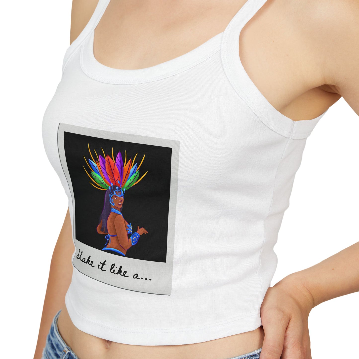 "Shake It Like a..." Women’s Spaghetti Strap Tank Top – Carnival-Inspired Samba Dancer Graphic | Fun Festival & Dancewear Top for Performers & Party Lovers