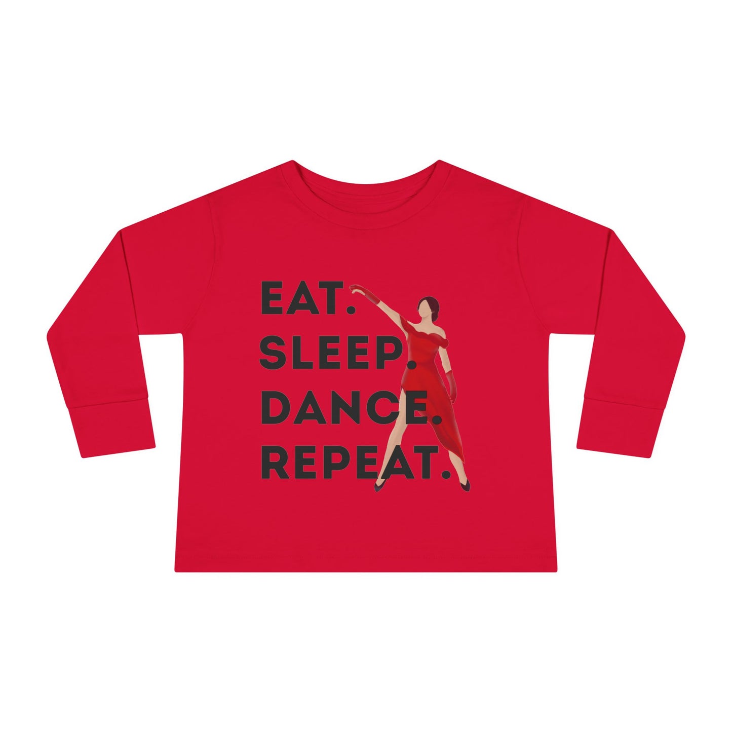 "Eat, Sleep, Dance, Repeat" Toddler Dance Long Sleeve T-Shirt – Bold Dancer Graphic Shirt for Kids