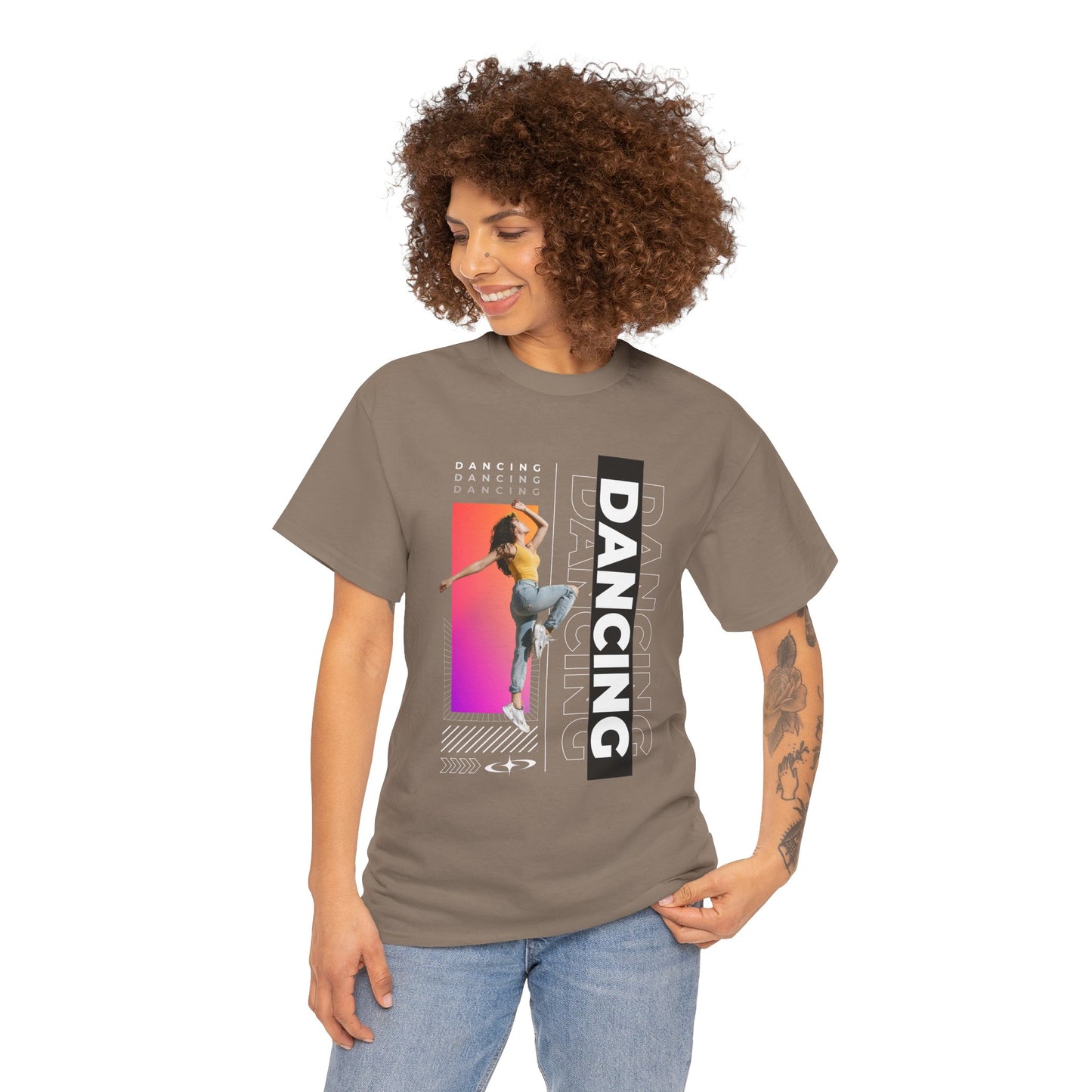 “Dancing” Streetwear-Inspired Female Dancer Unisex Heavy Cotton Tee – Urban Dance Graphic T-Shirt for Performers and Dance Lovers