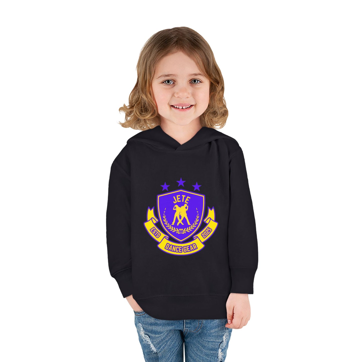 "Jeté Dance Gear" Toddler Pullover Fleece Hoodie – Collegiate-Inspired Dancer Graphic Sweatshirt for Kids