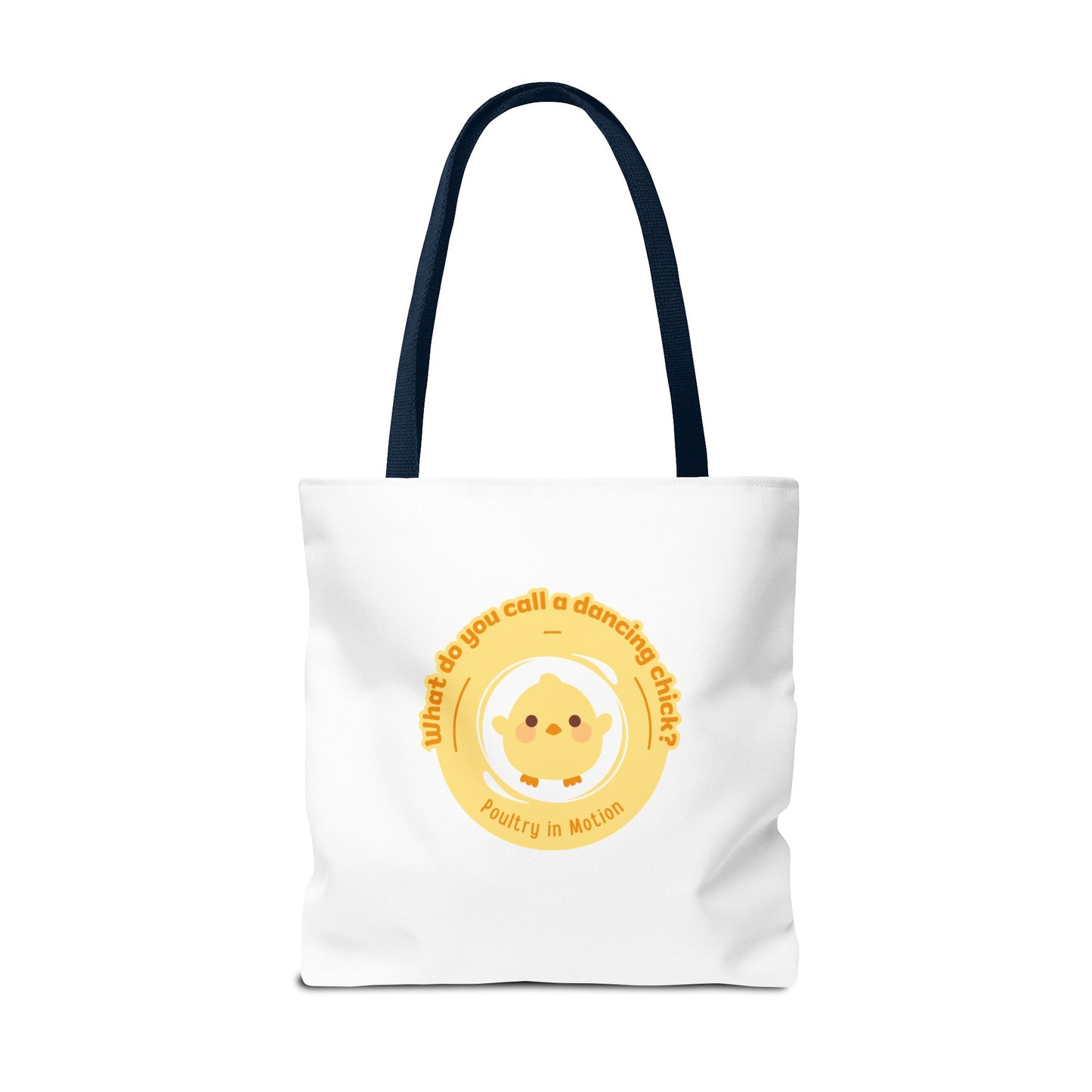 "What do you call a dancing chick? Poultry in Motion" Funny Dance Tote Bag – Kawaii Chicken Canvas Tote for Dancers & Dance Lovers