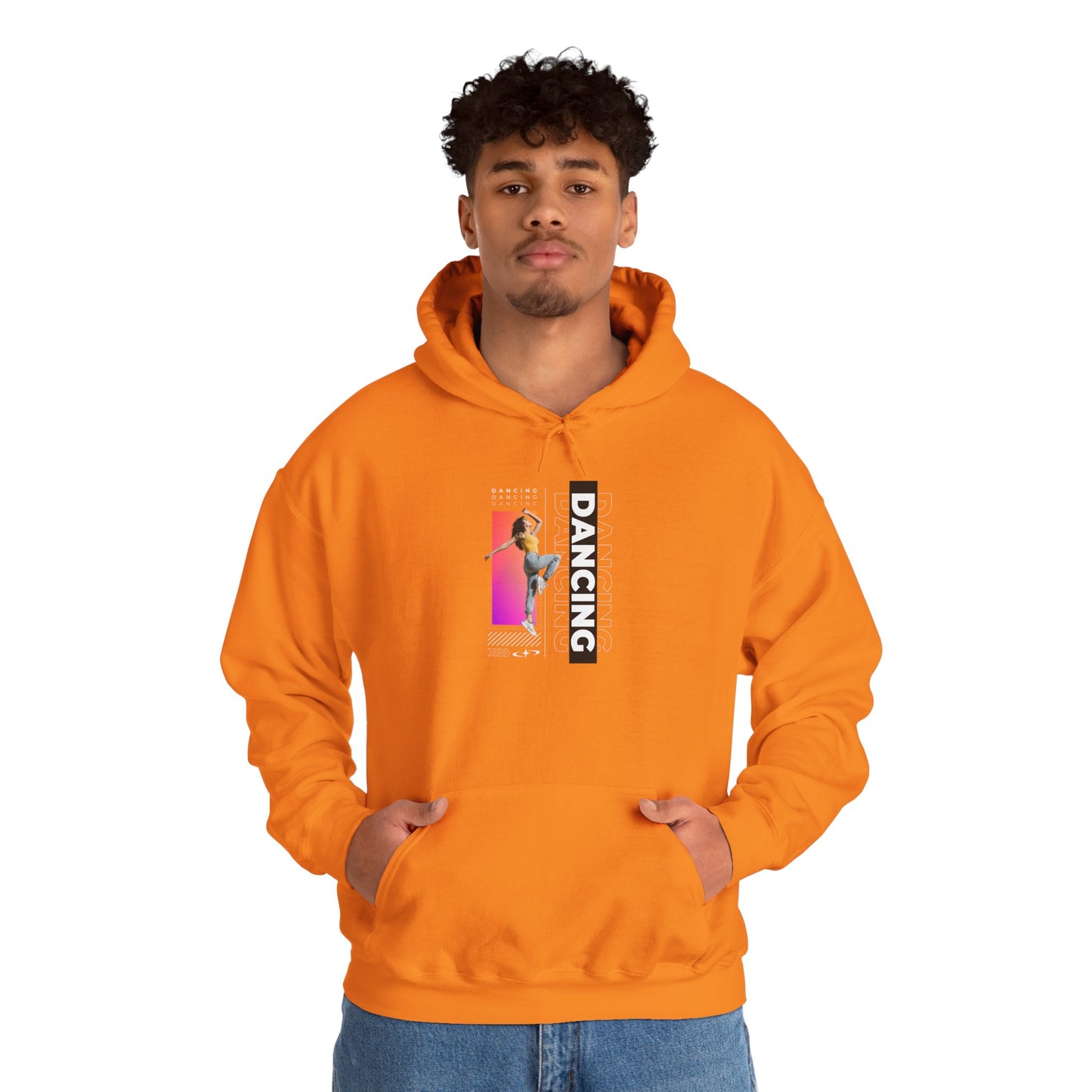 Dancing” Text with Streetwear-Style Female Dancer Graphic - Unisex Heavy Blend™ Hooded Sweatshirt – Cozy Dance Hoodie for Ballet & Hip-Hop Enthusiasts