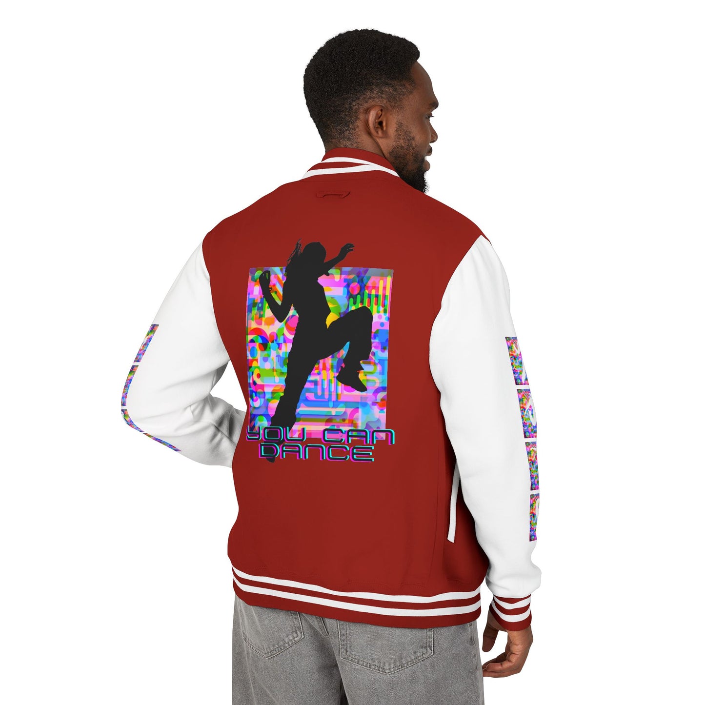 Levels Premium Collection Dance Letterman Jacket β Colorful Unisex Streetwear Varsity Jacket with "Levels Pictures Textures" Front and Dancer Silhouette Back Graphic