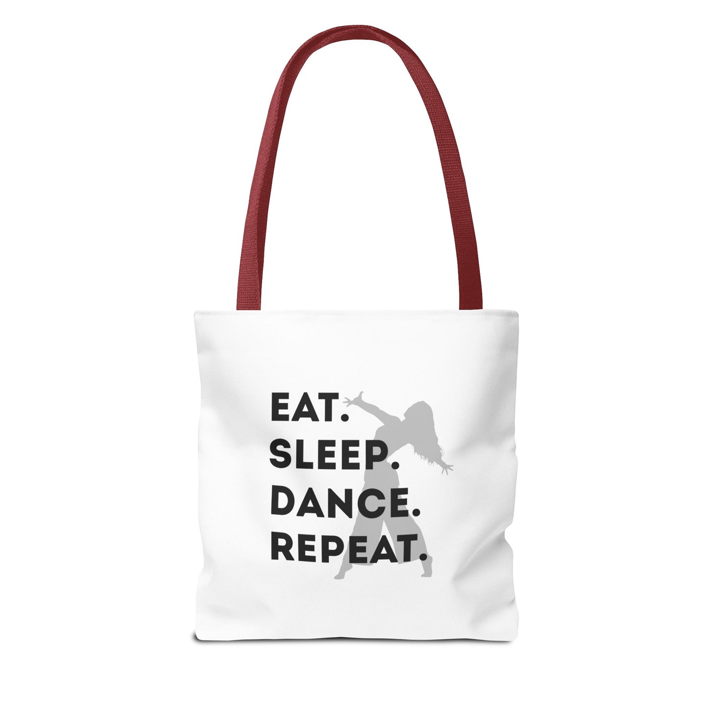 "Eat Sleep Dance Repeat" Canvas Tote Bag – Gray Dancer Silhouette Dance-Themed Reusable Shoulder Bag for Dancers, Studio, or Everyday Use