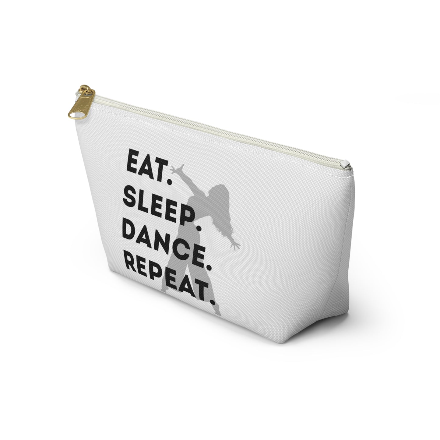 “Eat Sleep Dance Repeat” Makeup Bag – Bold Dancer Graphic – Dance-Themed Zipper Pouch for Cosmetics, Accessories & Travel Essentials