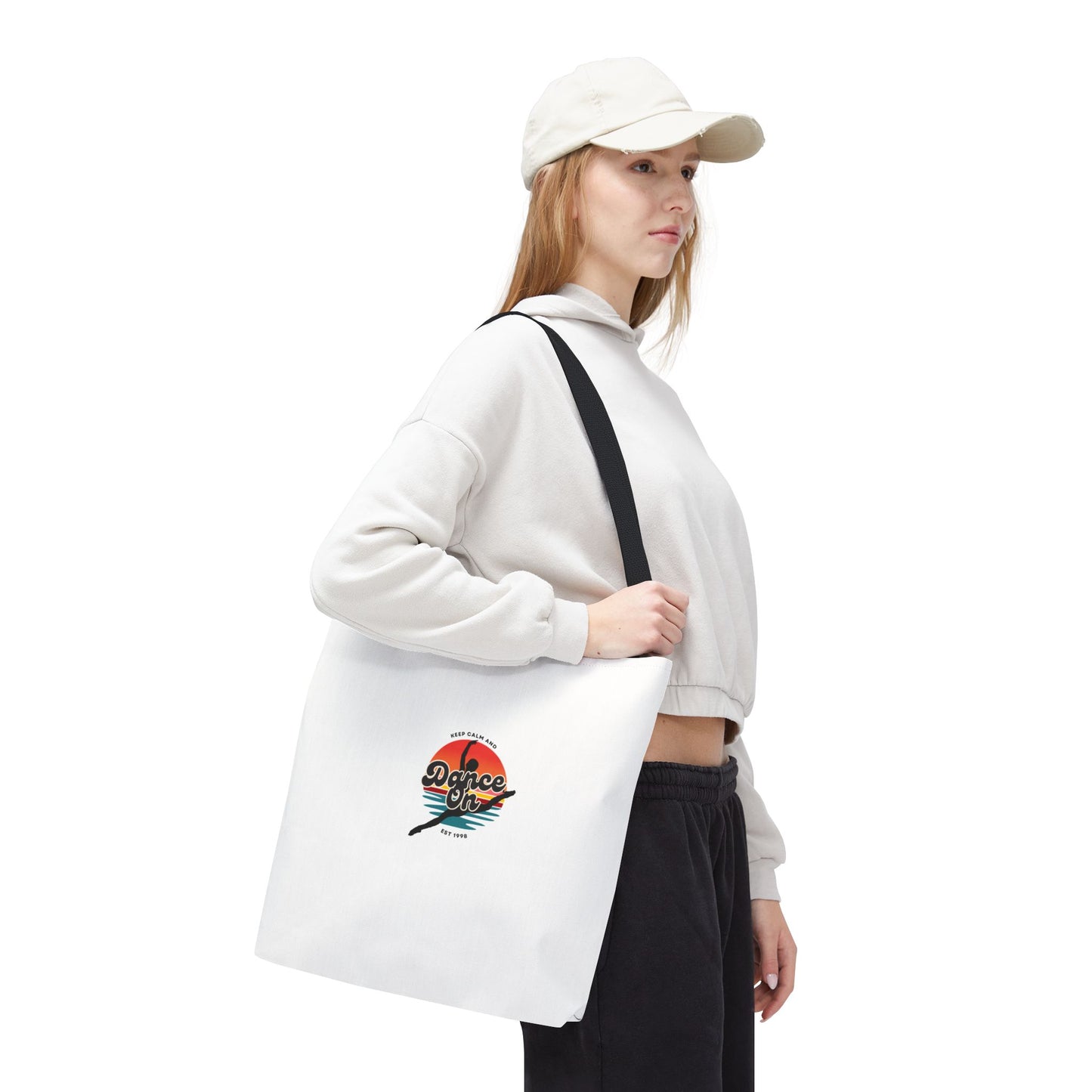 "Keep Calm and Dance On" Canvas Tote Bag – Retro Dance Graphic, Durable Shopping & Everyday Dance Bag
