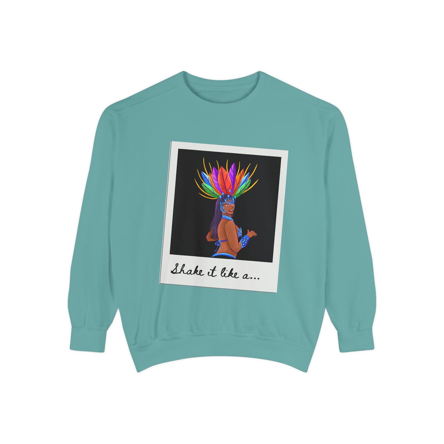 "Shake It Like a..." Unisex Lightweight Crewneck Sweatshirt – Carnival-Inspired Samba Dancer Graphic Pullover for Dance Lovers & Festival Vibes
