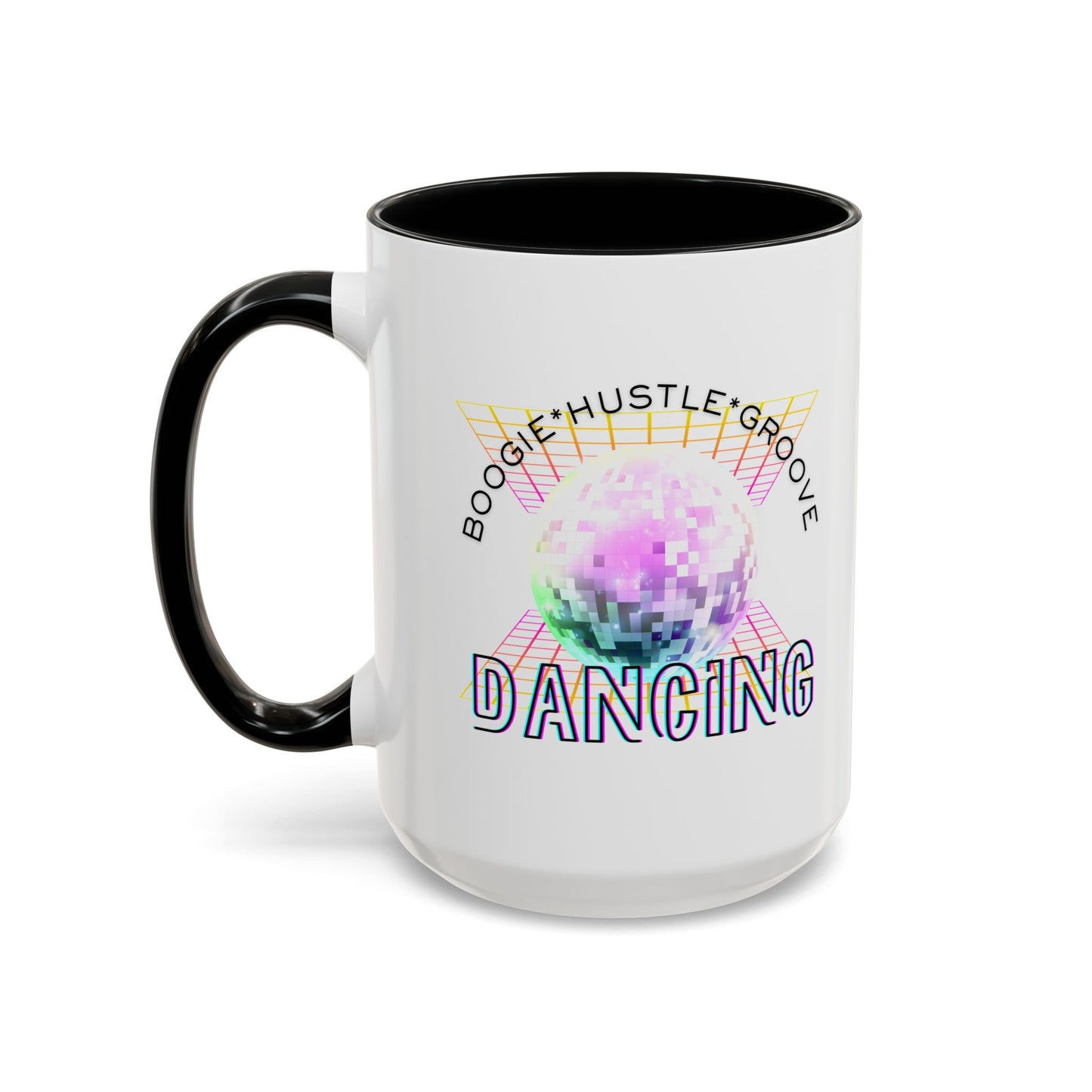 "Boogie, Hustle, Groove - Dancing" Disco Accent Coffee Mug – Fun Retro Dance Gift for Coffee Lovers