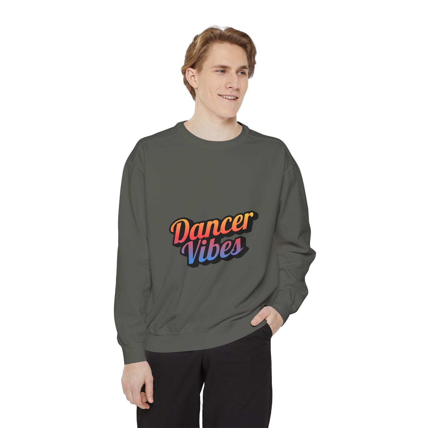 "Dancer Vibes" Unisex Lightweight Crewneck Sweatshirt – Colorful Text Graphic Pullover for Dance Lovers & Studio Style