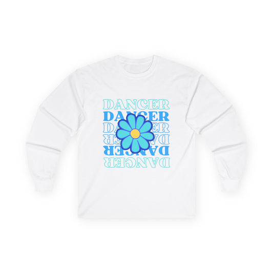 "Dancer" Unisex Long Sleeve Tee – Elegant Floral Text Graphic Dance Shirt for Performers, Instructors & Studio Style
