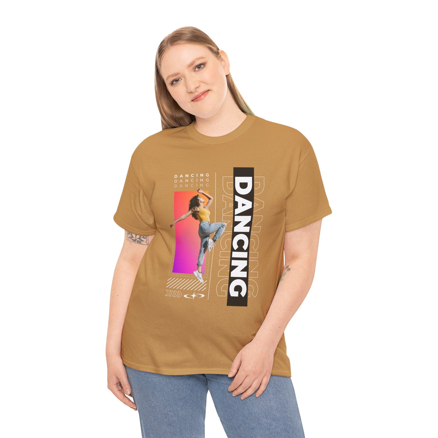 “Dancing” Streetwear-Inspired Female Dancer Unisex Heavy Cotton Tee – Urban Dance Graphic T-Shirt for Performers and Dance Lovers