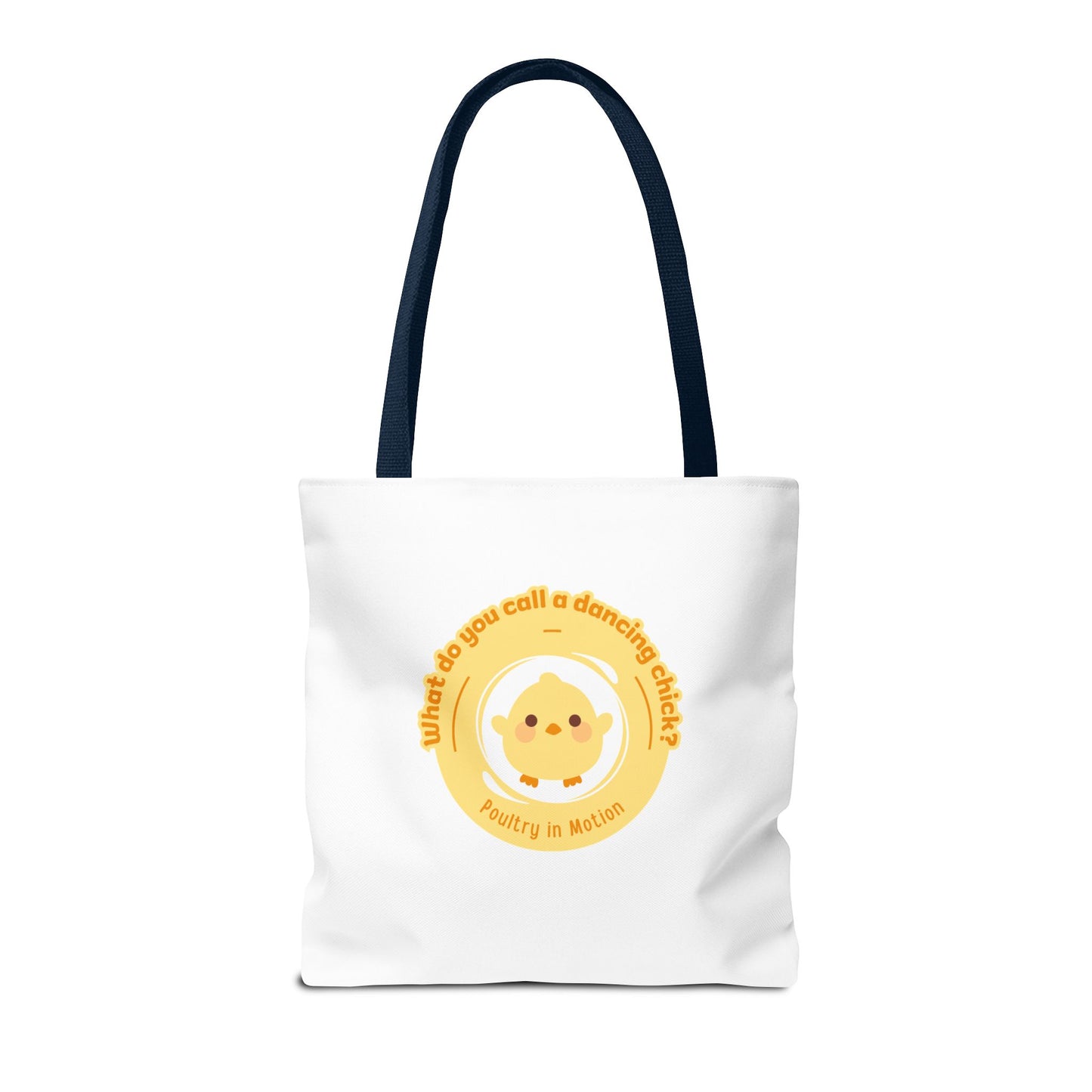 "What do you call a dancing chick? Poultry in Motion" Funny Dance Tote Bag – Kawaii Chicken Canvas Tote for Dancers & Dance Lovers
