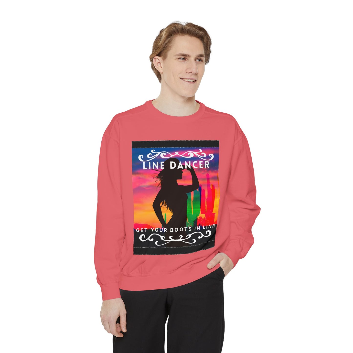 "Line Dancer, Get Your Boots in Line" Unisex Lightweight Crewneck Sweatshirt – Western Dance Graphic Pullover for Country Music & Boot Scootin’ Fans