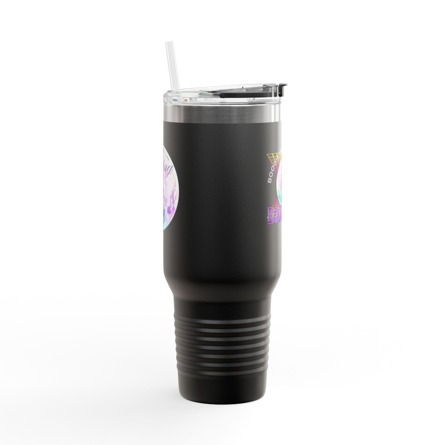 "Boogie, Hustle, Groove - Dancing" 40oz Insulated Travel Mug – Disco Dance Theme Stainless Steel Tumbler with Lid & Straw | Jeté Dance Shop