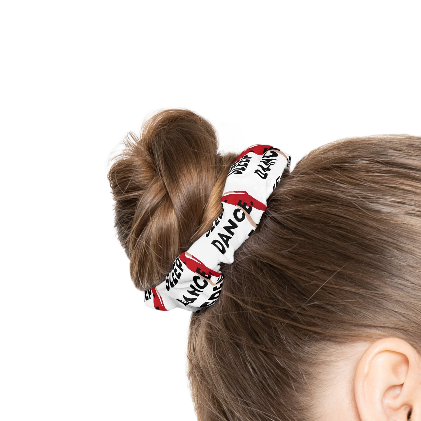 “Eat Sleep Dance Repeat” Scrunchie – Bold Dancer Graphic Hair Accessory for Dance Lovers