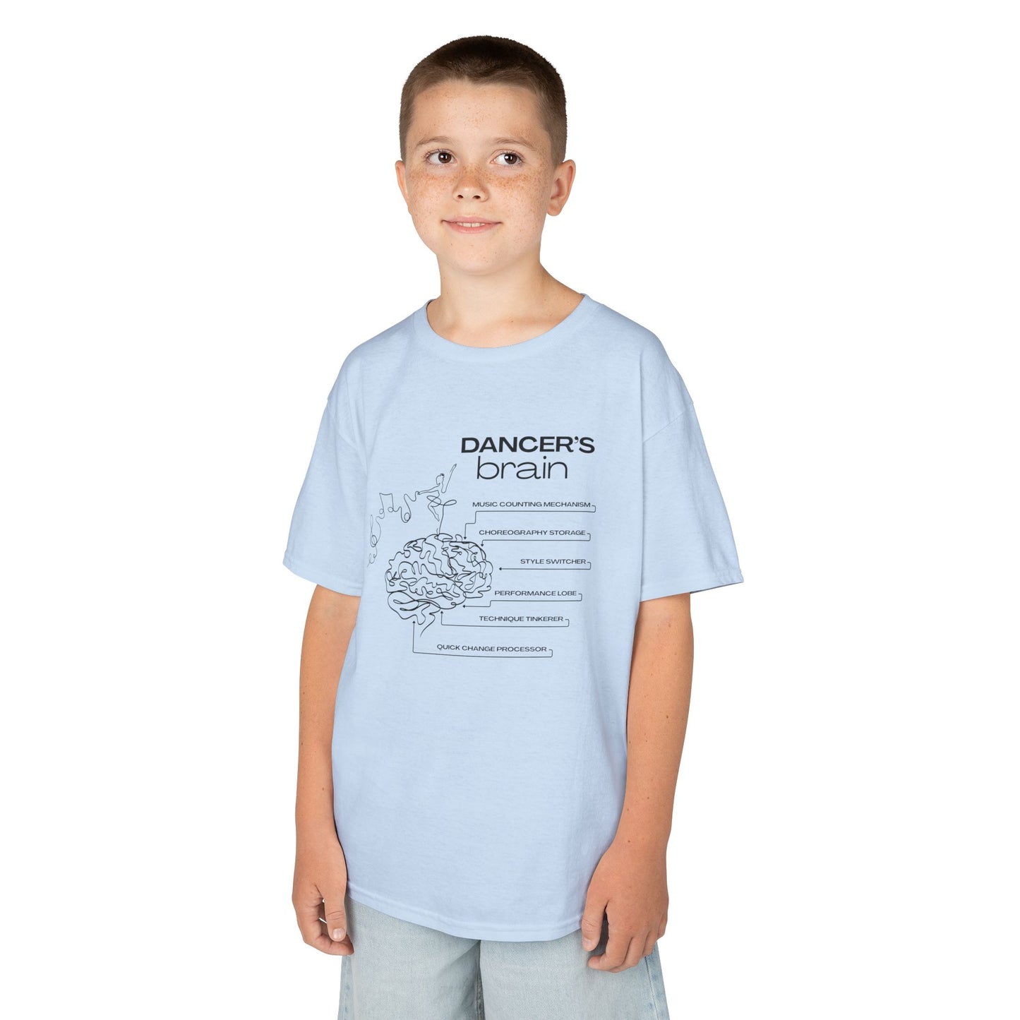 “Dancer’s Brain” Youth Short Sleeve Tee with Funny Dance Brain Graphic – Personalized Dance T-Shirt for Kids & Teens, Custom Name or Studio Option