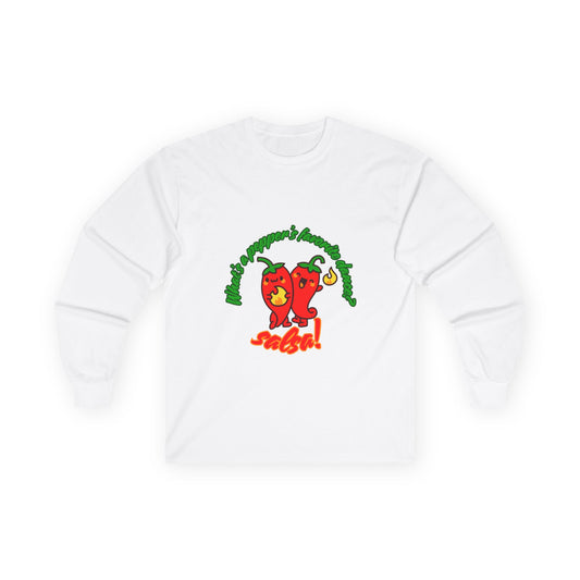 "What’s a Pepper’s Favorite Dance? Salsa!" Unisex Long Sleeve Tee – Funny Dance Pun Shirt with Cute Pepper Graphic for Dancers & Food Lovers