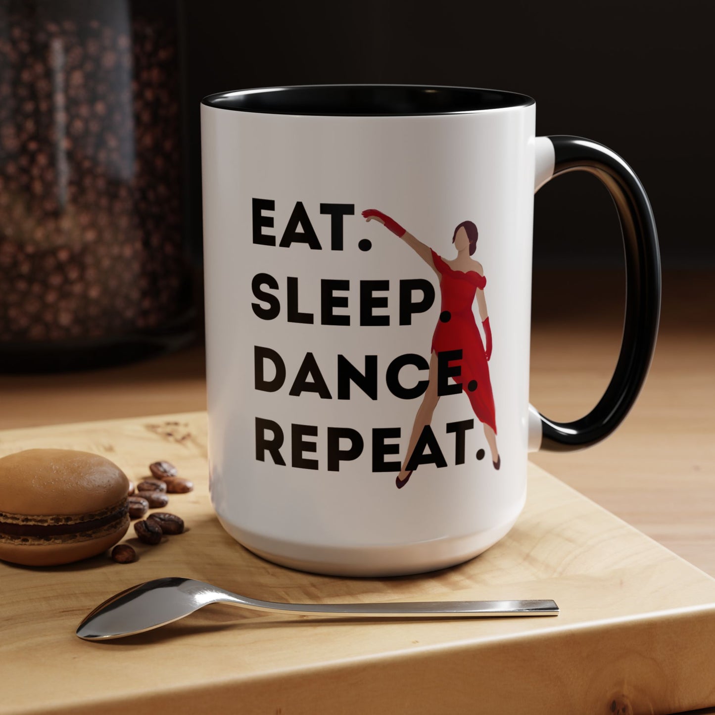 "Eat Sleep Dance Repeat" Accent Coffee Mug – Bold Dancer Graphic Ceramic Mug for Dance Lovers