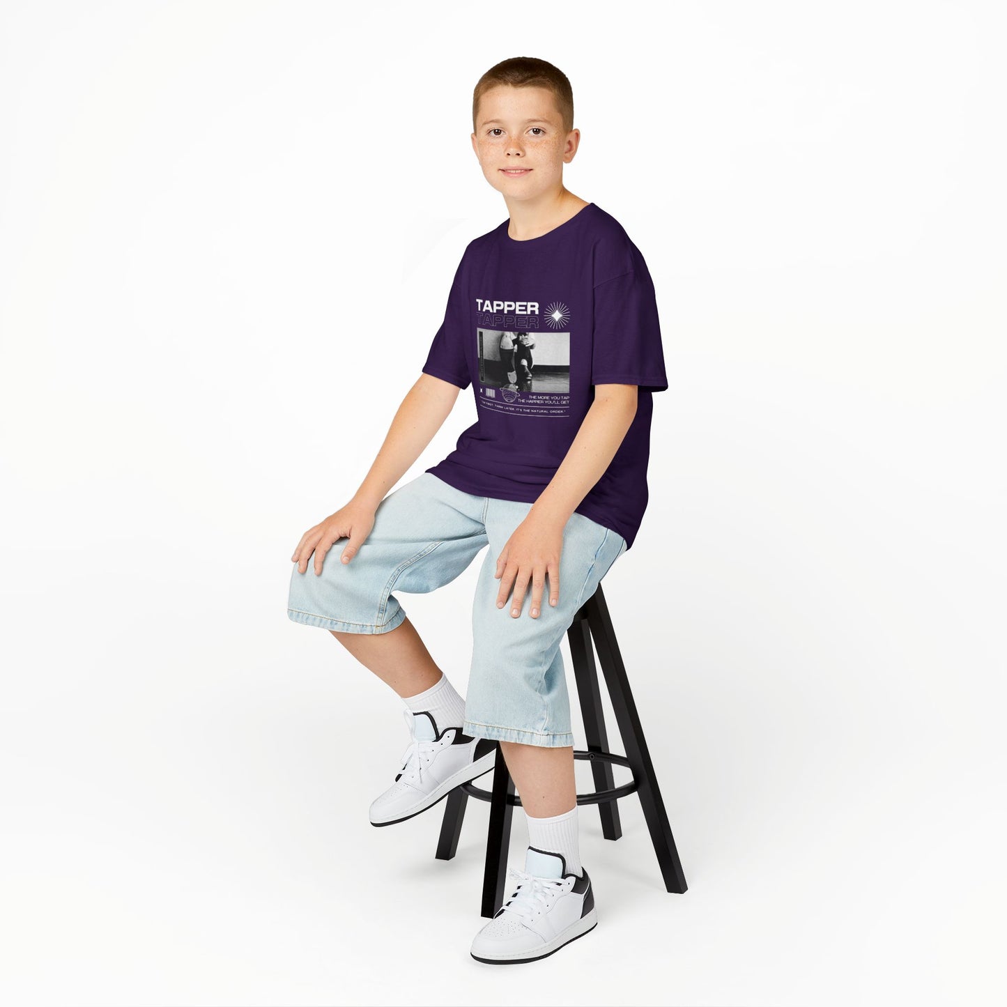 “Tapper” Youth Short Sleeve Tee – Streetwear-Inspired Tap Dance T-Shirt with Tap Shoes Graphic