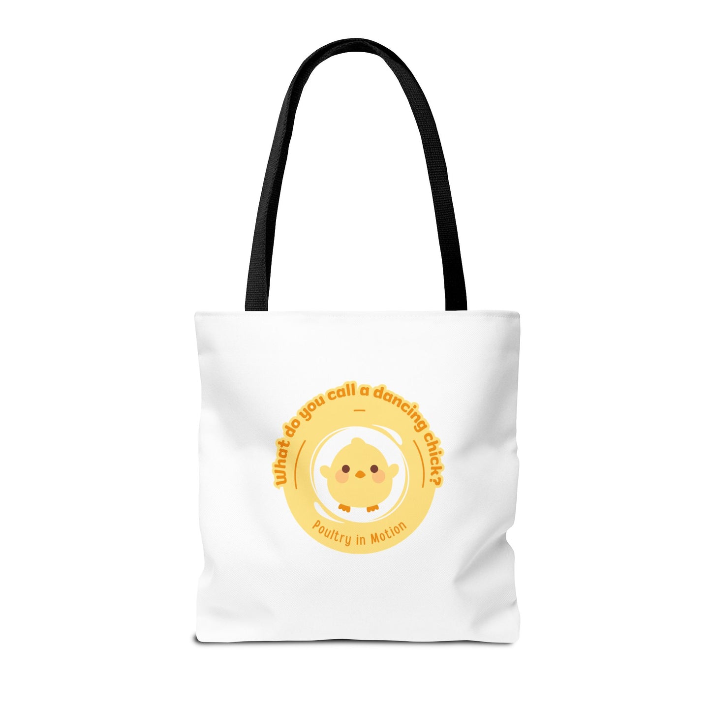 "What do you call a dancing chick? Poultry in Motion" Funny Dance Tote Bag – Kawaii Chicken Canvas Tote for Dancers & Dance Lovers