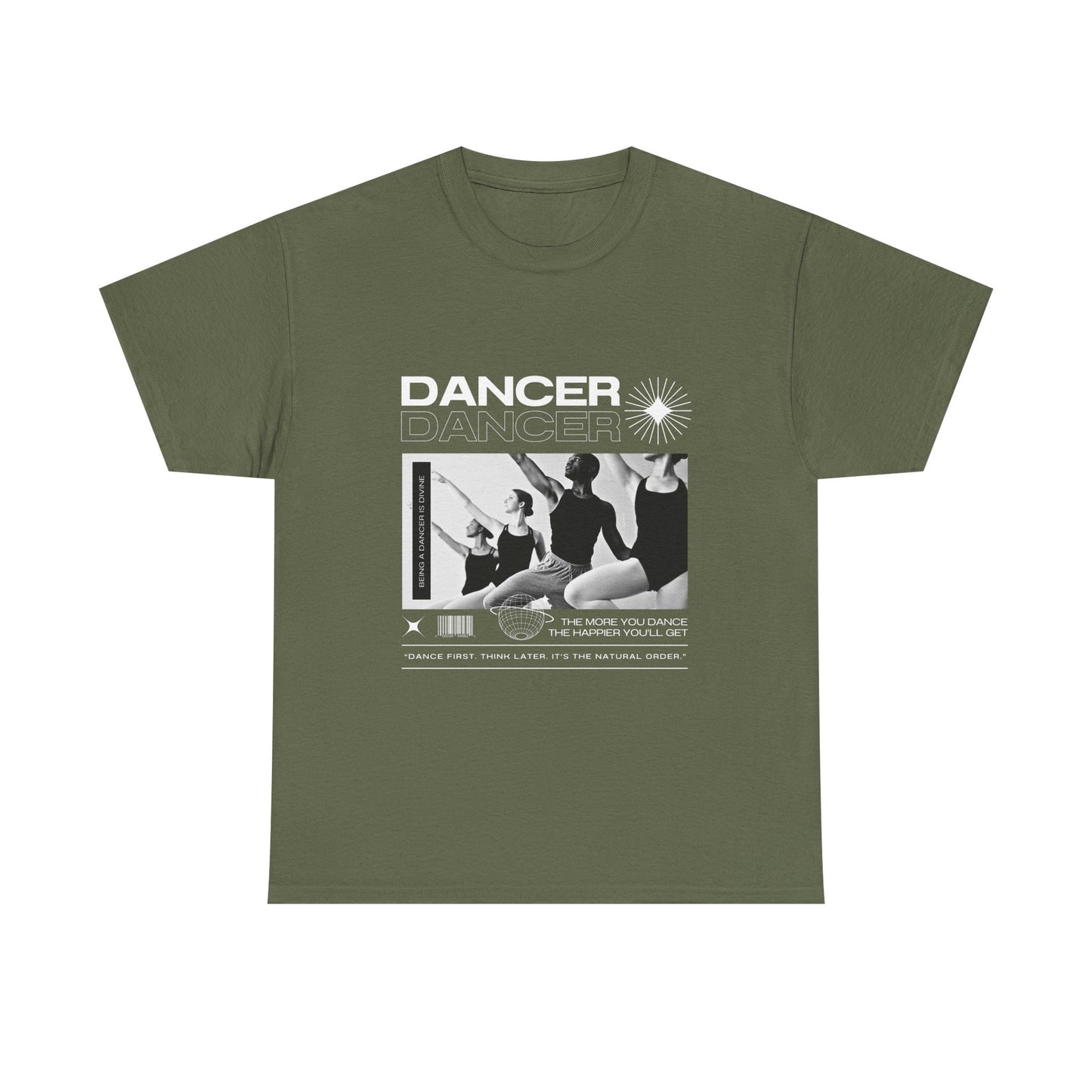 "Dancer" with ballet dancers at the Barre - Unisex Heavy Cotton Tee | Streetwear-Inspired Ballet Training Graphic T-Shirt for Dance Lovers