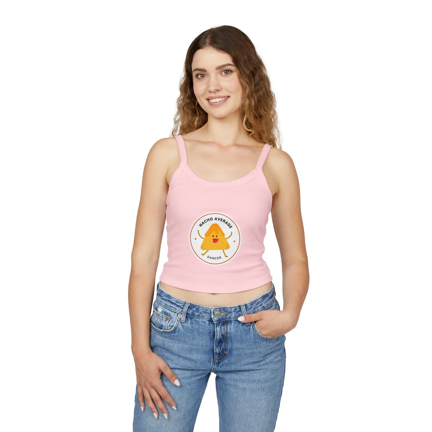 "Nacho Average Dancer" Women’s Spaghetti Strap Tank Top – Cute Nacho Dance Graphic | Funny Pun Apparel for Dancers & Food Lovers