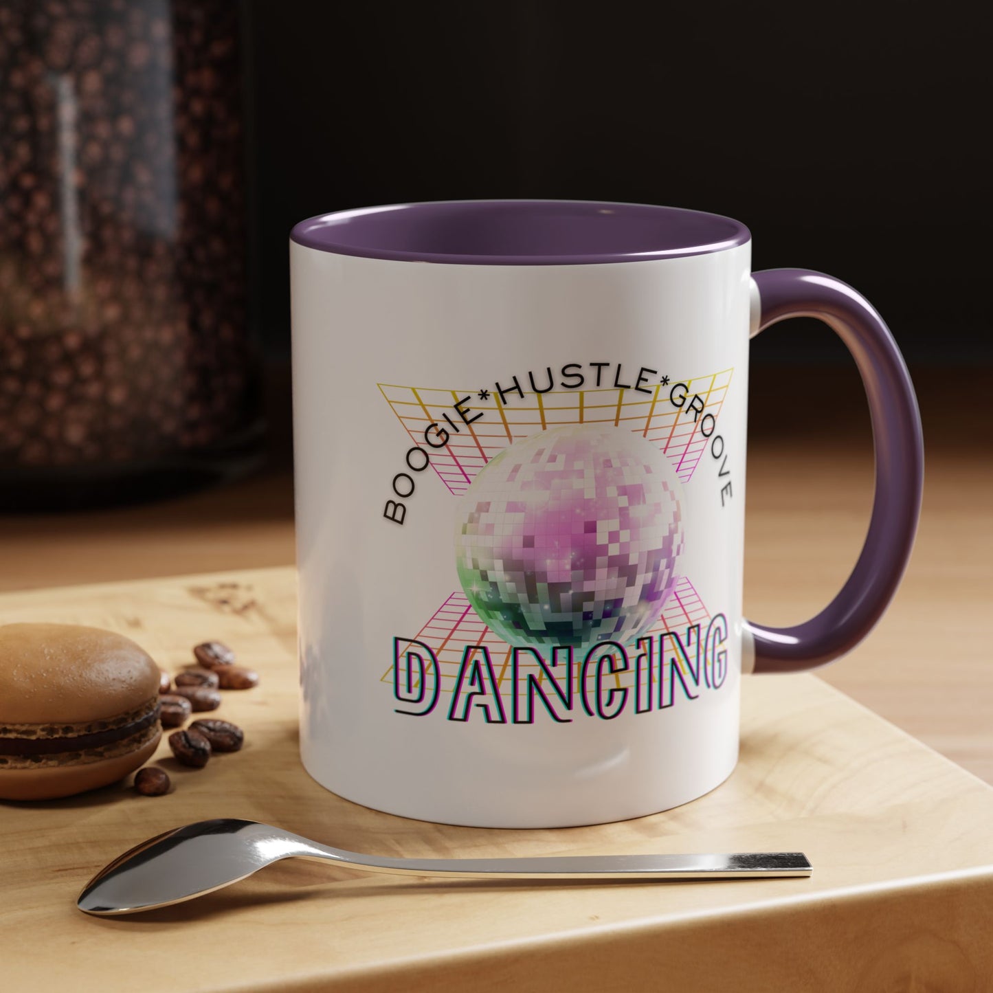 "Boogie, Hustle, Groove - Dancing" Disco Accent Coffee Mug – Fun Retro Dance Gift for Coffee Lovers