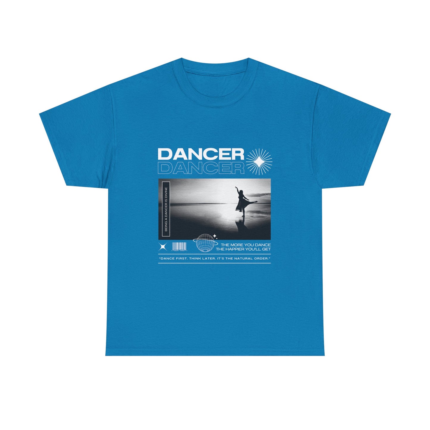 "Dancer" Arabesque Beach Scene Unisex Heavy Cotton Tee – Streetwear-Inspired Ballet Dance Graphic T-Shirt