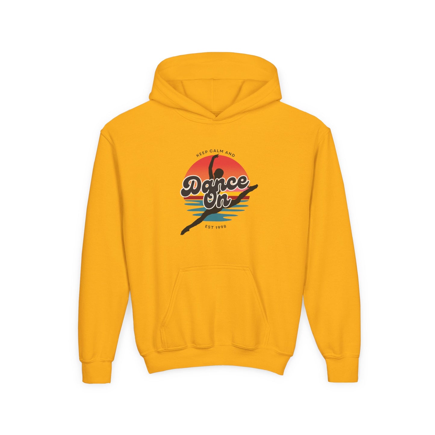 "Keep Calm and Dance On" Youth Hooded Sweatshirt – Retro Dance Quote Graphic Fleece Hoodie for Kids and Teens