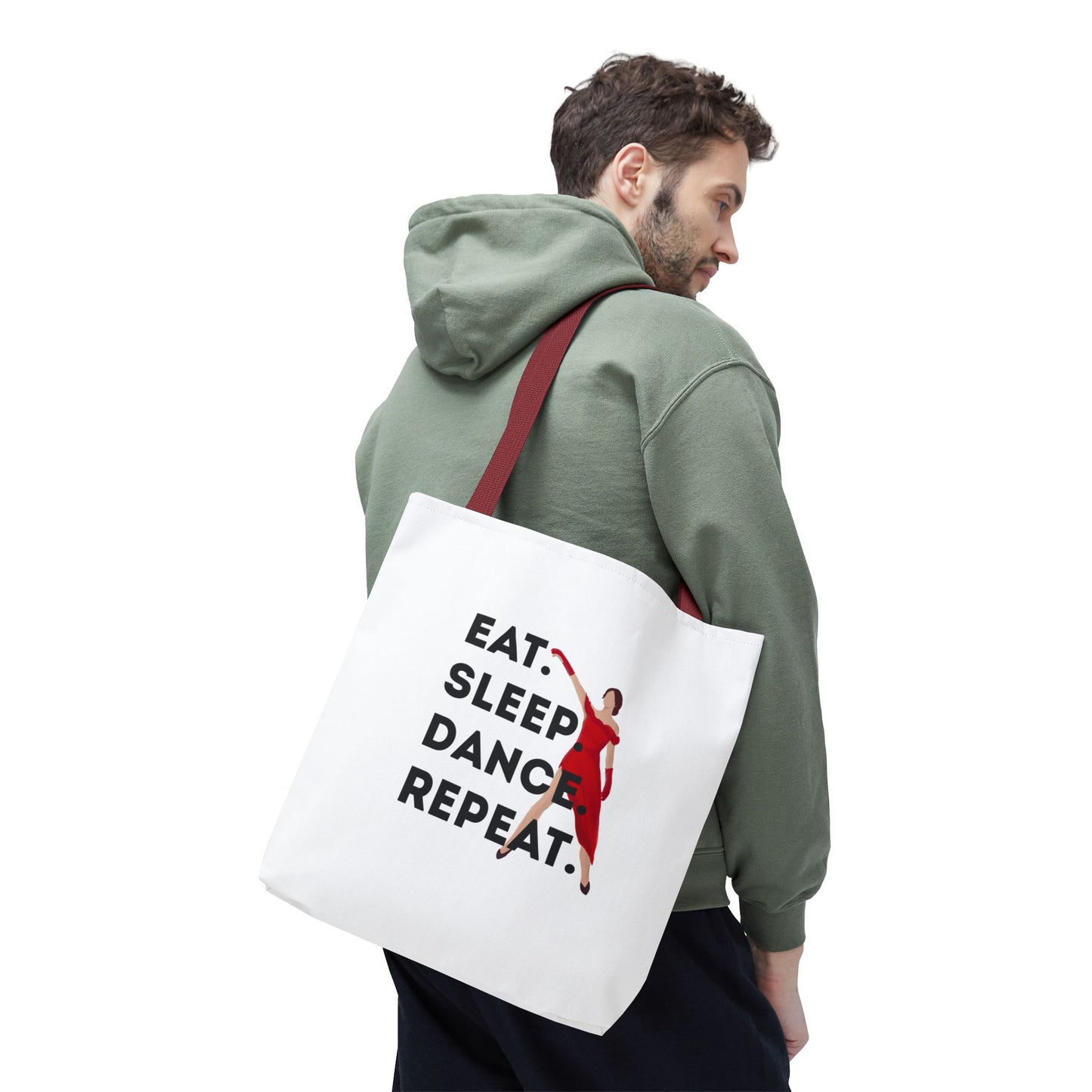 "Eat Sleep Dance Repeat" Canvas Tote Bag – Bold Dancer Graphic Dance Bag for Studio, School & Everyday Use
