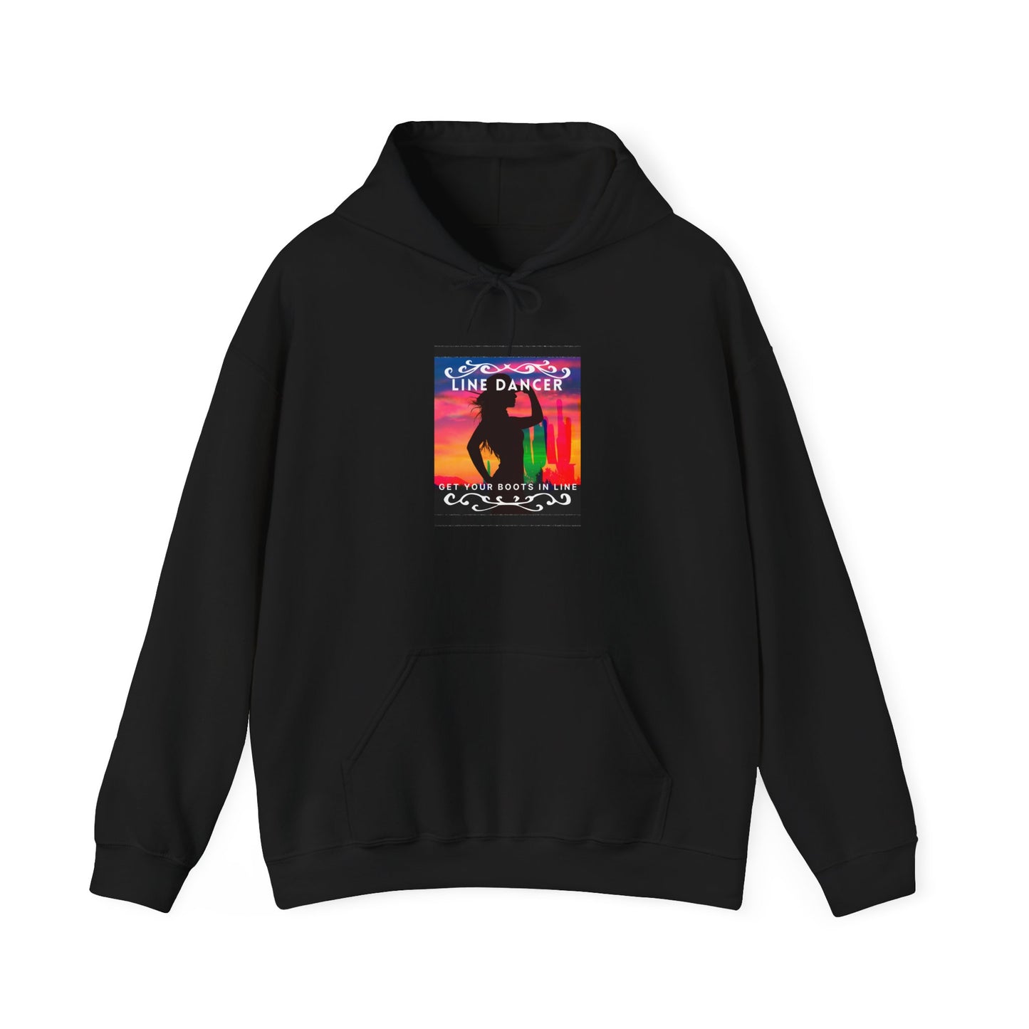 "Line Dancer, Get Your Boots in Line" Western-Inspired Graphic – Unisex Heavy Blend™ Hooded Sweatshirt