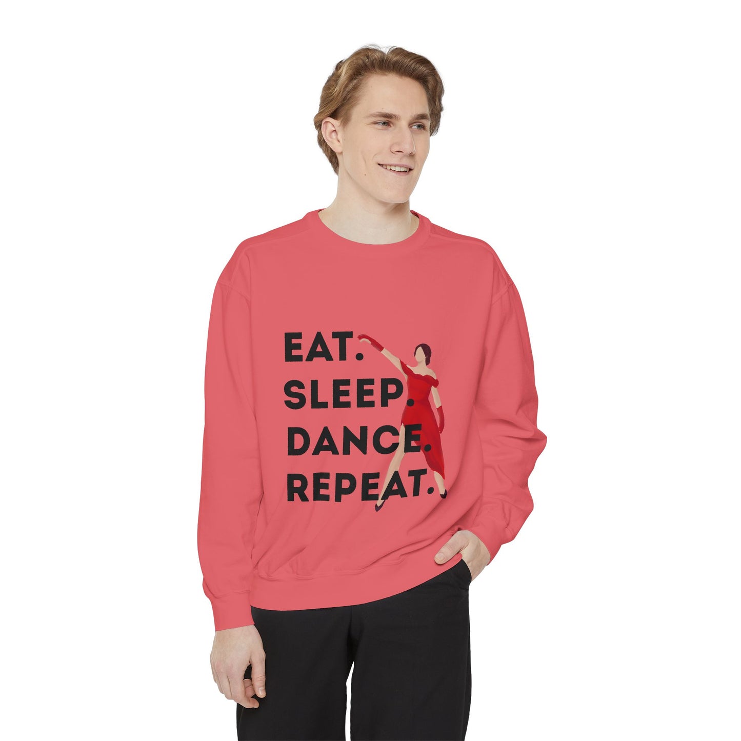 "Eat, Sleep, Dance, Repeat" Unisex Lightweight Crewneck Sweatshirt – Bold Dance Graphic Pullover for Dancers & Studio Life Enthusiasts
