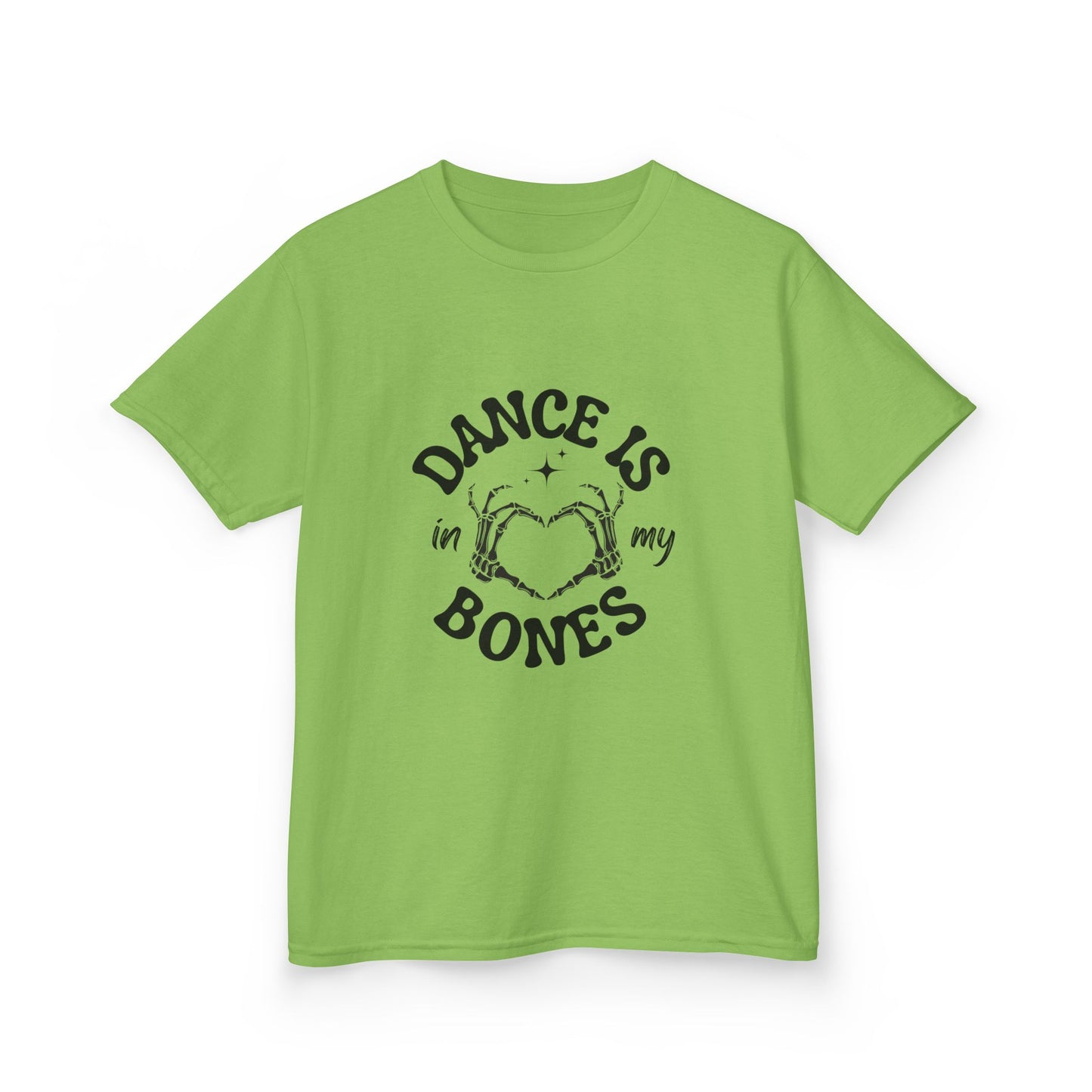 “Dance Is in My Bones” Halloween Dance T-Shirt with Cute Skeleton Heart Graphic - Kids Heavy Cotton™ Tee