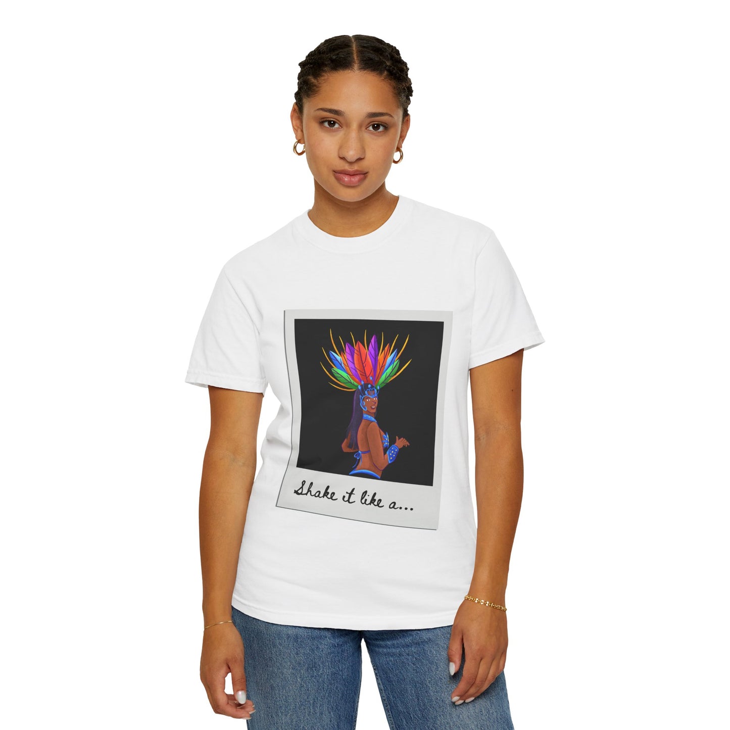 "Shake It Like a Samba Star" Unisex Garment-Dyed Dance T-Shirt – Bold Carnival-Inspired Graphic Tee for Dancers