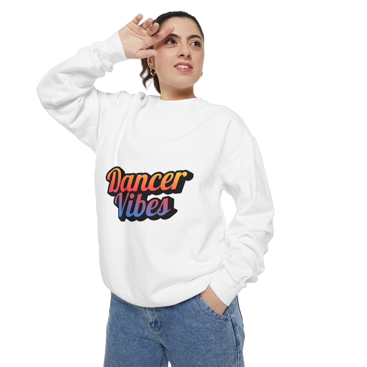 "Dancer Vibes" Unisex Lightweight Crewneck Sweatshirt – Colorful Text Graphic Pullover for Dance Lovers & Studio Style