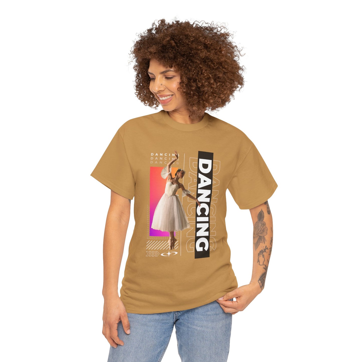 “Dancing” Streetwear-Inspired Female Dancer Unisex Heavy Cotton Tee – Urban Dance Graphic T-Shirt for Performers and Dance Lovers